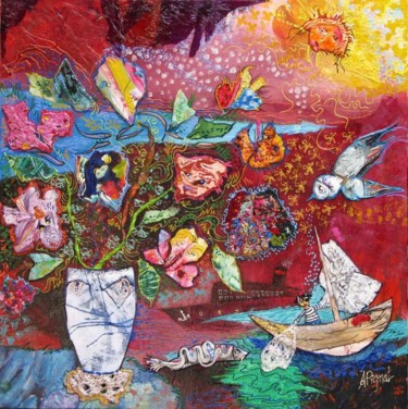 Peinture intitulée "les fleurs du pesca…" par Apignat, Œuvre d'art originale