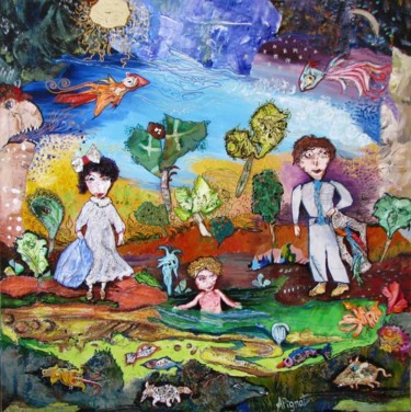 Peinture intitulée "le bain du petit" par Apignat, Œuvre d'art originale