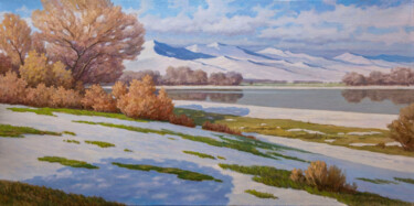 Painting titled "Sunny autumn day in…" by Andrey Pingachev, Original Artwork, Oil Mounted on Wood Stretcher frame