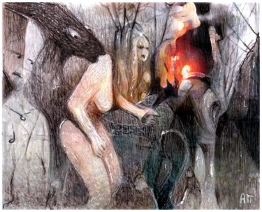 Pintura intitulada "Porteuse de feu" por Alexandre Podgorny, Obras de arte originais, Aquarela