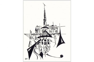 Drawing titled "Cathédrale" by Alexandre Podgorny, Original Artwork, Other
