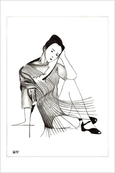 Drawing titled "Femme à la cuirasse" by Alexandre Podgorny, Original Artwork