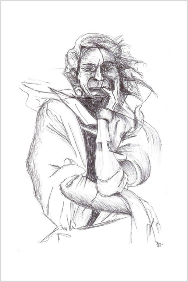 Drawing titled "Femme à sa fenêtre" by Alexandre Podgorny, Original Artwork