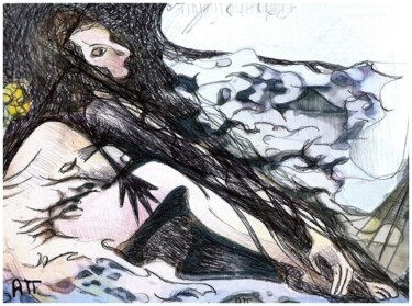 Pintura titulada "Marée noire" por Alexandre Podgorny, Obra de arte original, Bolígrafo