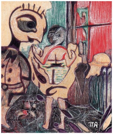 Pintura titulada "L'enfant et les sor…" por Alexandre Podgorny, Obra de arte original, Gouache