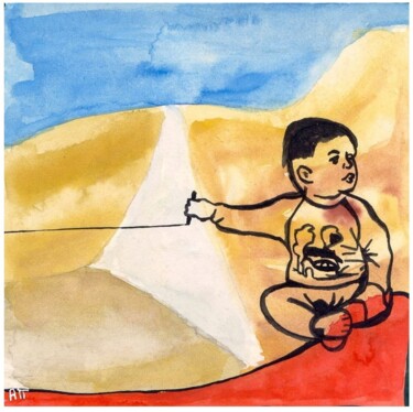 Peinture intitulée "L'enfant des sables" par Alexandre Podgorny, Œuvre d'art originale, Gouache