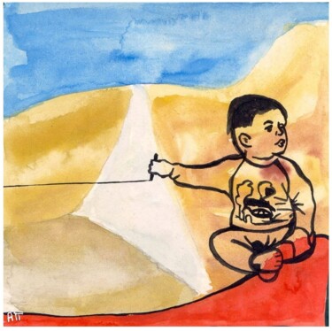 Painting titled "L'enfant des sables" by Alexandre Podgorny, Original Artwork, Gouache