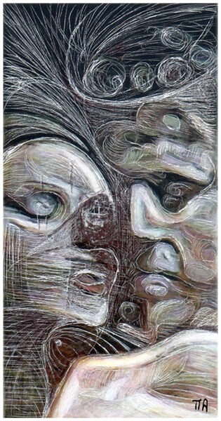 Malarstwo zatytułowany „Orphée et Eurydice” autorstwa Alexandre Podgorny, Oryginalna praca, Atrament