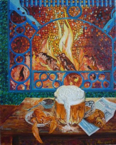 Painting titled "У камина" by Alexander Tsygankov, Original Artwork, Oil