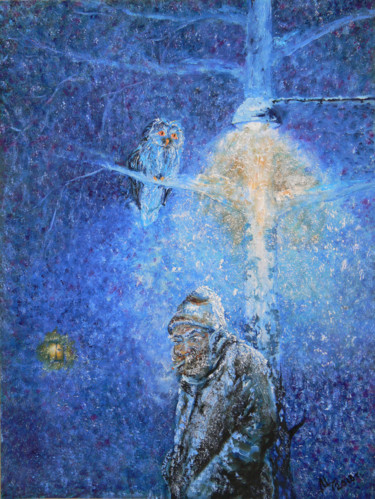 Painting titled "Softly falling snow…" by Alexander Tsygankov, Original Artwork, Oil