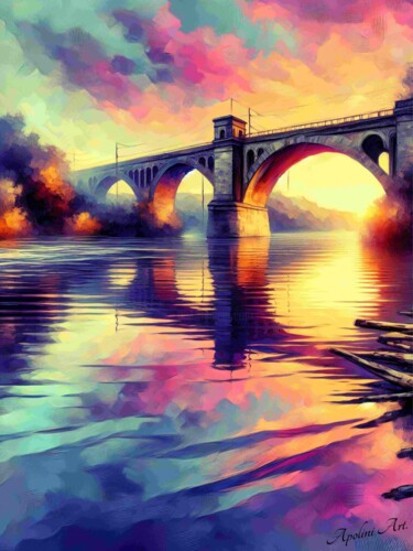 Arte digitale intitolato "Puente sobre el Río…" da Apolini Art., Opera d'arte originale, Pittura digitale