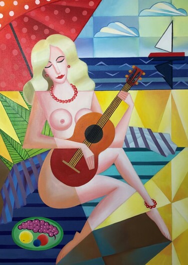 Painting titled "Melody of summer" by Apollonas Soben, Original Artwork, Oil Mounted on Wood Stretcher frame