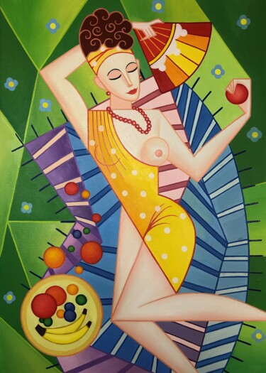 Painting titled "№ 00138	«Picnic»" by Apollonas Soben, Original Artwork, Oil Mounted on Wood Stretcher frame