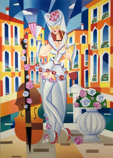 Painting titled "Alluring cubism fro…" by Apollonas Soben, Original Artwork, Oil Mounted on Wood Stretcher frame