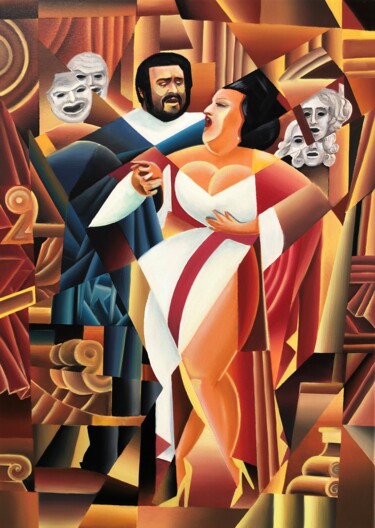Painting titled "№ 00237 «Duet»" by Apollonas Soben, Original Artwork, Oil Mounted on Wood Stretcher frame