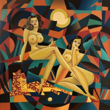 Painting titled "№ 00253 «Women's po…" by Apollonas Soben, Original Artwork, Oil Mounted on Wood Stretcher frame