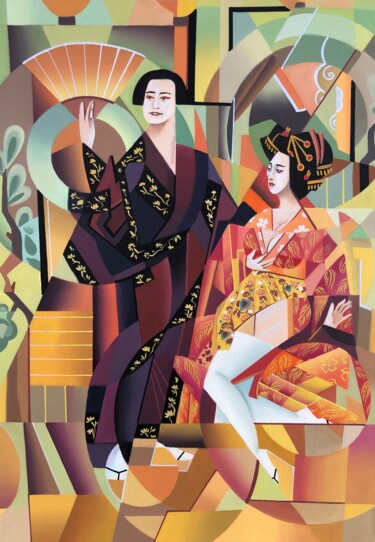 Peinture intitulée "Soben cubism 歌舞伎 «W…" par Apollonas Soben, Œuvre d'art originale, Huile Monté sur Châssis en bois