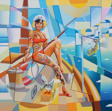 Painting titled "№ 00304 «Fishing wi…" by Apollonas Soben, Original Artwork, Oil Mounted on Wood Stretcher frame