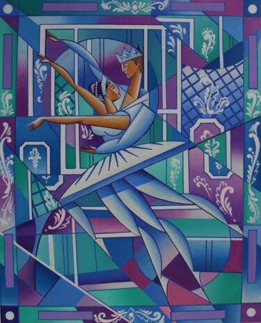 Painting titled "№ 00175	«Ballet»" by Apollonas Soben, Original Artwork, Oil Mounted on Wood Stretcher frame