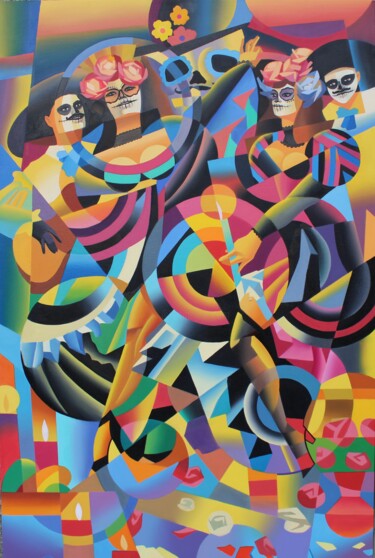 Malarstwo zatytułowany „«El Día de Muertos»…” autorstwa Apollonas Soben, Oryginalna praca, Olej Zamontowany na Drewniana ram…