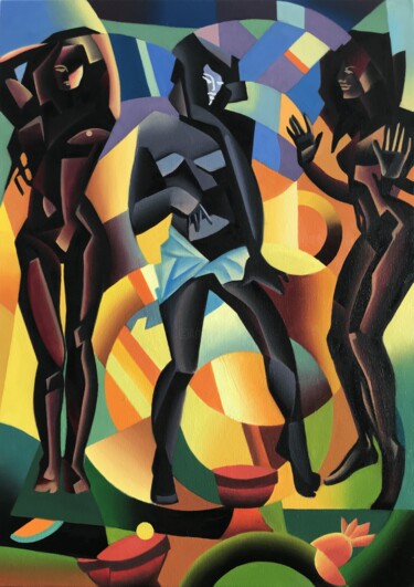 Peinture intitulée "«Tribal dance» A.So…" par Apollonas Soben, Œuvre d'art originale, Huile