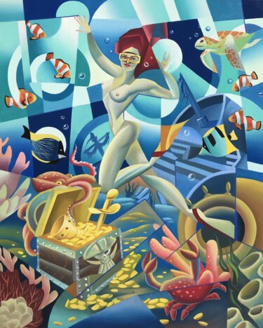 Malarstwo zatytułowany „00314 «Underwater t…” autorstwa Apollonas Soben, Oryginalna praca, Olej Zamontowany na Drewniana ram…