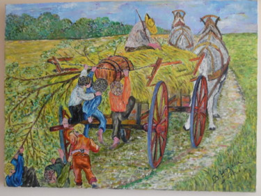 Peinture intitulée "scene rurale peintu…" par Apollo Apollonius, Œuvre d'art originale, Huile Monté sur Panneau de bois