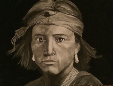Painting titled "COCHISE" by Aponi, Original Artwork, Acrylic Mounted on Wood Stretcher frame