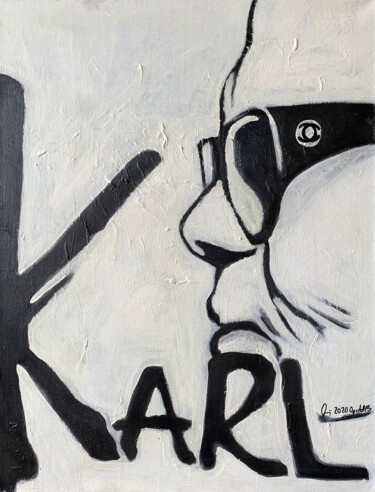Painting titled "Karl Lagerfeld" by Apostel13, Original Artwork, Acrylic Mounted on Wood Stretcher frame