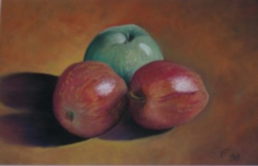 Dessin intitulée "Trois pommes" par Annick Potier, Œuvre d'art originale