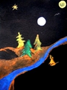 Painting titled "Moon Mates" by Catherine Meyers, Original Artwork