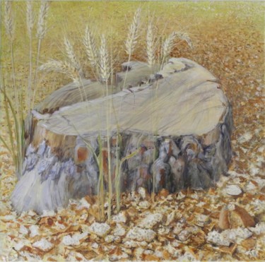 Painting titled "Souche de pin peint…" by Applestrophe, Original Artwork, Acrylic