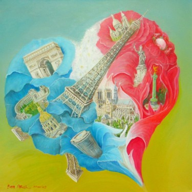 Peinture intitulée "Paris Saint-Valenti…" par Applestrophe, Œuvre d'art originale, Acrylique