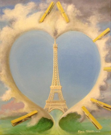 Schilderij getiteld "PARIS pour COP21, n…" door Applestrophe, Origineel Kunstwerk, Acryl Gemonteerd op Frame voor houten bra…