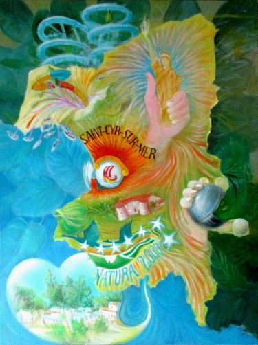 En la carte de SAINT-CYR-SUR-MER NATURA2000 Peinture intitulée "En la carte de SAIN…" par Applestrophe, Œuvre d'art originale, Acrylique