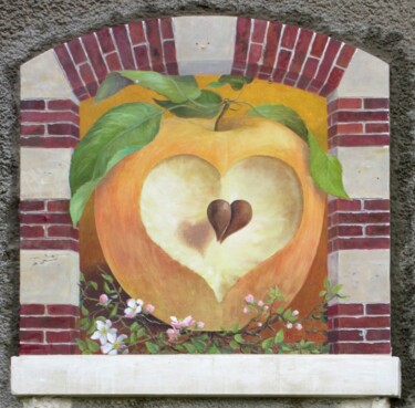 Escultura titulada "Mon blason Pomme en…" por Applestrophe, Obra de arte original, Madera