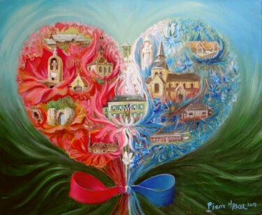 En cœur NOÊL, Saint-Clair-sur-Epte blason rouge-blanc-bleu Peinture intitulée "En cœur NOÊL, Saint…" par Applestrophe, Œuvre d'art originale, Acrylique