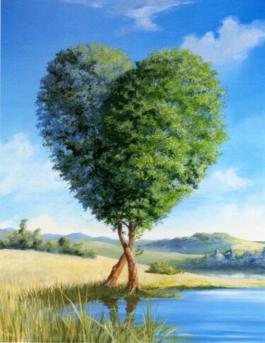 Peinture intitulée "Arbre en cœur, sur…" par Applestrophe, Œuvre d'art originale, Acrylique