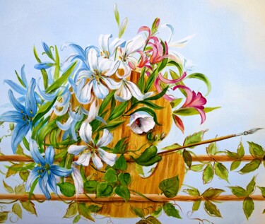 Malerei mit dem Titel "Paris en fleurs Ble…" von Applestrophe, Original-Kunstwerk, Aquarell