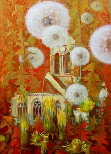 Schilderij getiteld "L'église Van-Gogh,…" door Applestrophe, Origineel Kunstwerk, Acryl