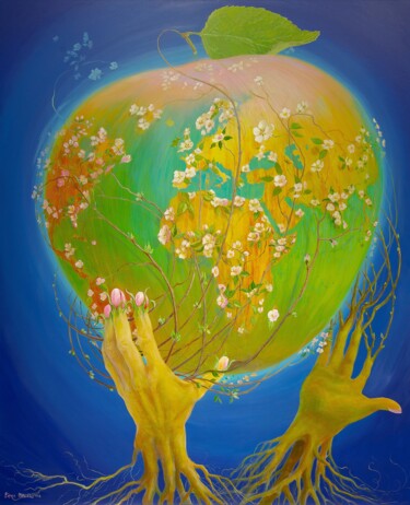 Malerei mit dem Titel "Planète Pomme prote…" von Applestrophe, Original-Kunstwerk, Acryl