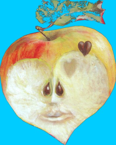 Schilderij getiteld "MES POMMES EN FAMIL…" door Applestrophe, Origineel Kunstwerk, Acryl
