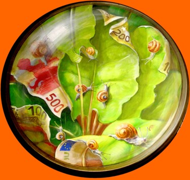 Pintura titulada "Escargots et feuill…" por Applestrophe, Obra de arte original, Oleo