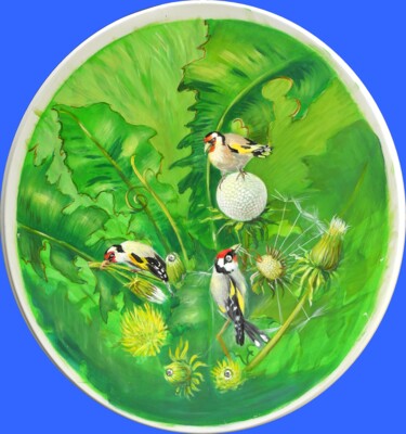 Ζωγραφική με τίτλο "Jolis oiseaux picor…" από Applestrophe, Αυθεντικά έργα τέχνης, Ακρυλικό