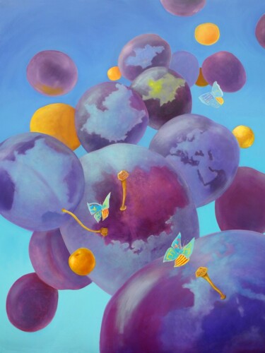 Malerei mit dem Titel "Célébration en prun…" von Applestrophe, Original-Kunstwerk, Acryl