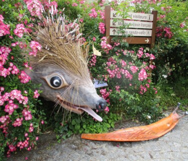 Sculpture intitulée "HÉRISSON à l'entrée…" par Applestrophe, Œuvre d'art originale, Bois