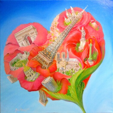 Peinture intitulée "Paris en cœur de fl…" par Applestrophe, Œuvre d'art originale, Acrylique