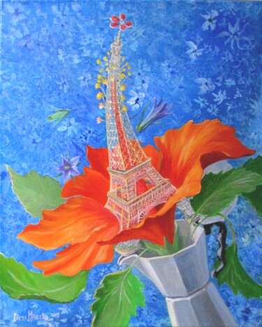 Schilderij getiteld "En Tour Eiffel,  FÊ…" door Applestrophe, Origineel Kunstwerk, Acryl