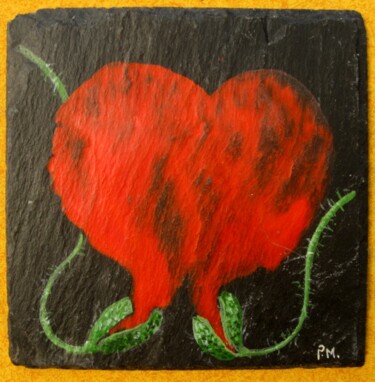 Pintura intitulada "Ardoises cœurs à Po…" por Applestrophe, Obras de arte originais, Acrílico