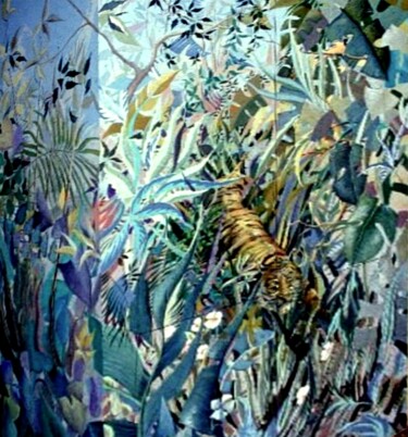 Painting titled "Tigre et natures pe…" by Applestrophe, Original Artwork, Oil